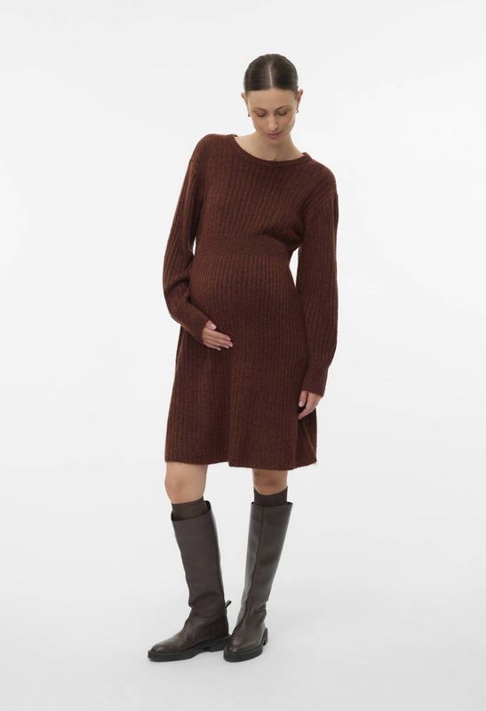 Mlhira - Zwangerschapsjurk - Gebreide Jurk - Kort - Rolkraag - Lange Ballonmouwen