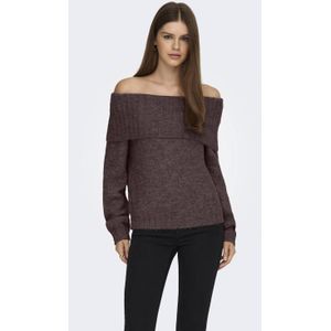 Only - Onlshine - Gebreide Trui - Bruin Melange - Off Shoulder