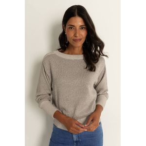 Claudia Sträter satijnen trui taupe gebreid