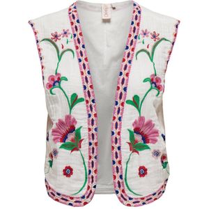 ONLY gilet ONLTHYRA met all over print en borduursels wit/ roze/ groen