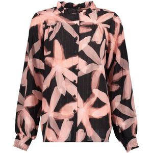 Geisha gebloemde blouse roze/zwart