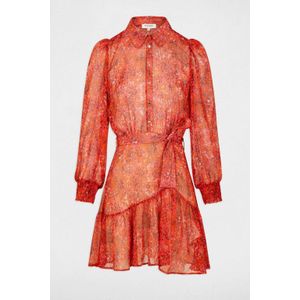 Morgan semi-transparante jurk met all over print en glitters oranje/ paars