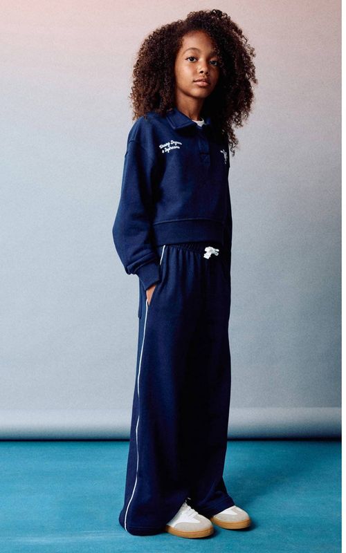 Mango Kids wide leg sweatpants marineblauw