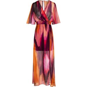 Morgan semi-transparante jurk met all over print roze/oranje/paars