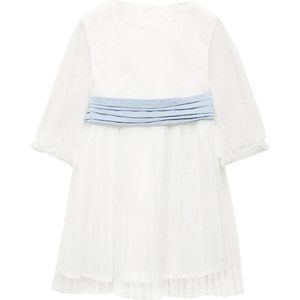 Mango Kids jurk met stippen wit/lichtblauw