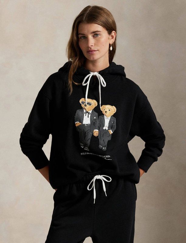 Polo Ralph Lauren - Hoodie - Zwart - Teddybeerprint