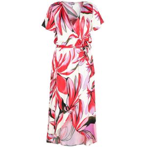 Cassis wikkeljurk met all over print en ceintuur rood/ecru/roze