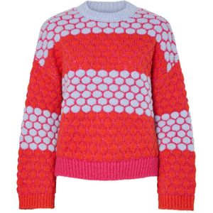 PIECES Curve gestreepte gebreide trui rood