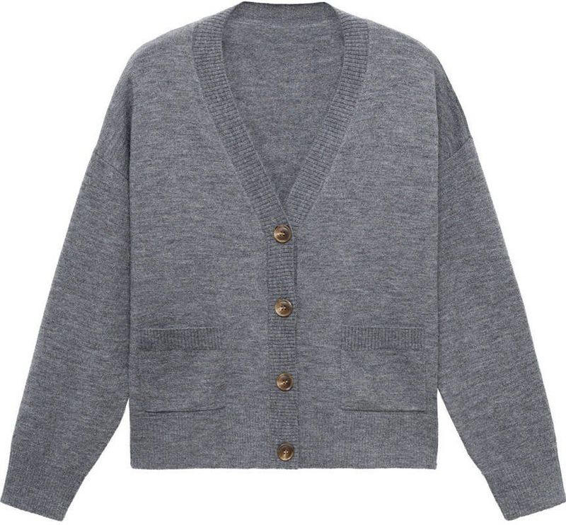 Mango gebreid vest met wol grijs melange