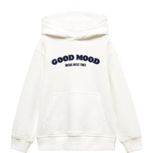Mango Kids hoodie met tekst wit/donkerblauw