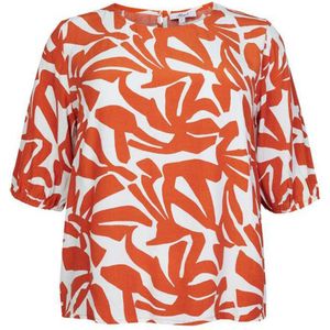 Miss Etam Plus top met all over print oranje/wit