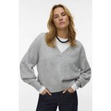 Vero Moda - Vmboom Ls V-neck Pullover Noos - Lichtgrijs Melange - Dames