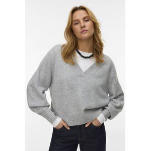 Vero Moda - Vmboom Ls V-neck Pullover Noos - Lichtgrijs Melange - Dames