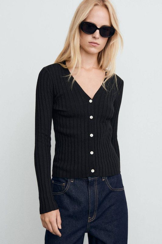 MANGO - FLURRY - Gebreid Vest - Zwart