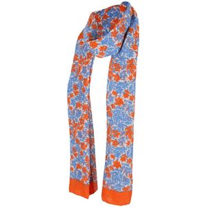 Sarlini sjaal met all-over bloemenprint blauw/oranje
