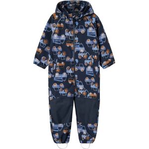 NAME IT MINI softshell buitenspeelpak met all over print donkerblauw/lichtblauw/oker