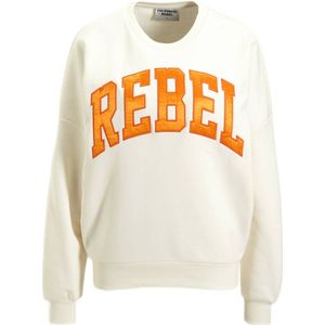 Colourful Rebel sweater Rebel met logo en 3D applicatie ecru/ oranje