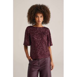 WE Fashion - Shirt - Aubergine - Vleermuismouwen - Ronde Hals - Effen