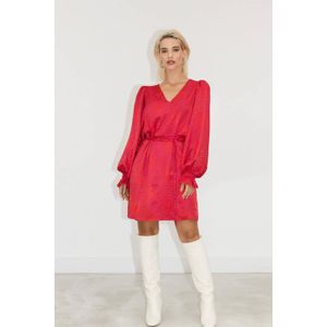 Freebird jurk Xeni met all over print en ceintuur rood/roze
