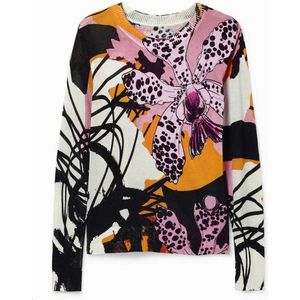 Desigual fijngebreide trui met all over print zwart/ecru/roze