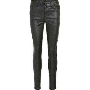 VILA coated skinny broek VISARAH met all over print en glitters zwart/ zilver