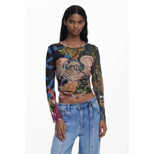 Desigual - Veelkleurig - T-shirt - Lange Mouwen - Dames - Blauw Bedrukt