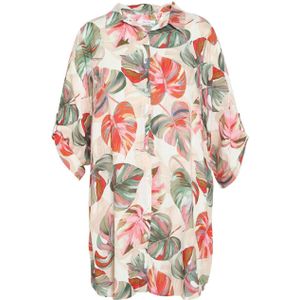 Paprika blouse met bladprint beige/ rood/ kaki