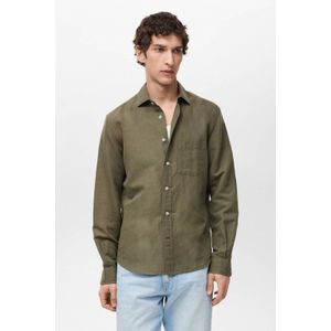 Mango Man linnen casual overhemd kaki