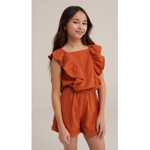 WE Fashion playsuit met ruches warmbruin