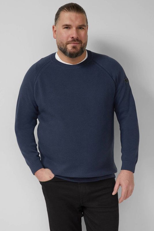 s.Oliver Big Size trui rib gebreid donkerblauw