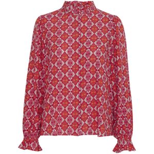 ICHI blouse met all over print en ruches roze