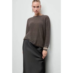 Mango gebreide trui donkerbruin met lurex