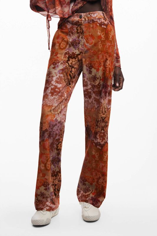 Desigual - Paisley-microcordbroek - Oranje - Lange Vloeiende Broek