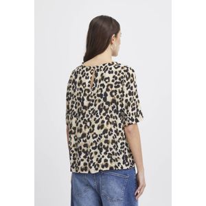 ICHI top IHMARRAKECH met panterprint zwart/ bruin/ beige