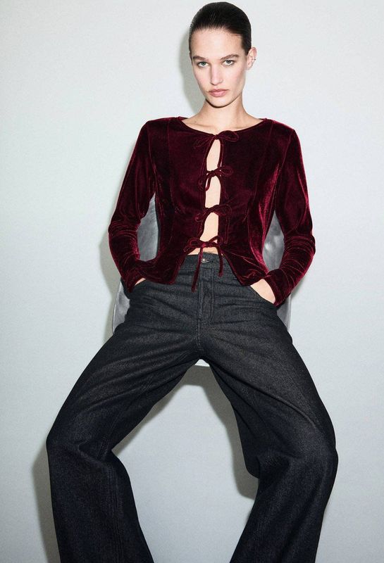 Mango fluwelen blousetop donkerrood