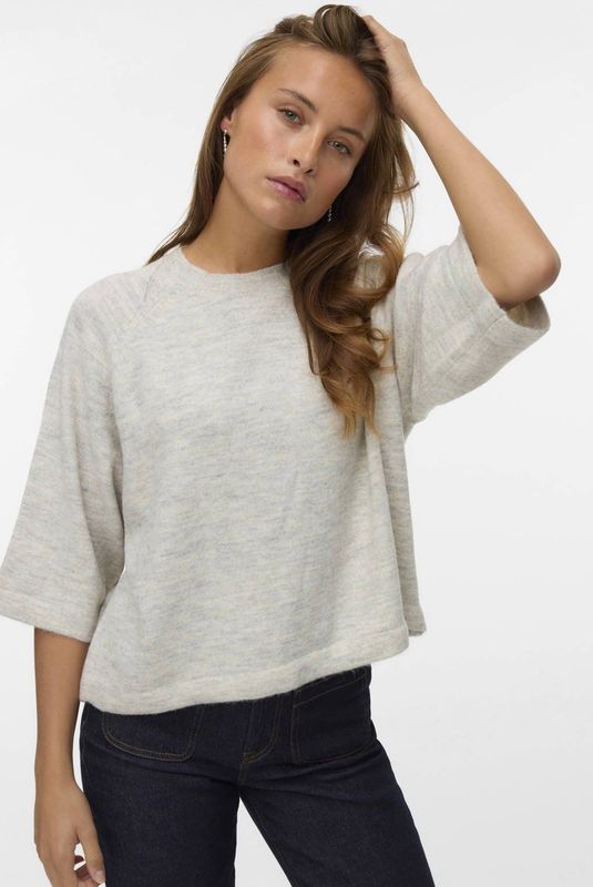Vero Moda - VMLEFILE - Gebreide Trui - Lichtgrijs Melange - 3/4 Mouwen