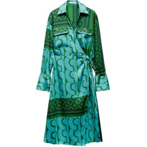 Mango wikkeljurk met all over print blauw/groen