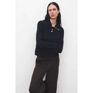 Mango trui marineblauw rib gebreid