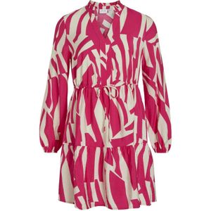 VILA A-lijn jurk met all over print en volant roze/ecru
