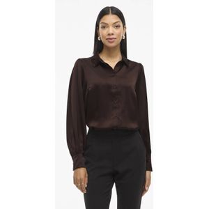VILA satijnen blouse donkerbruin