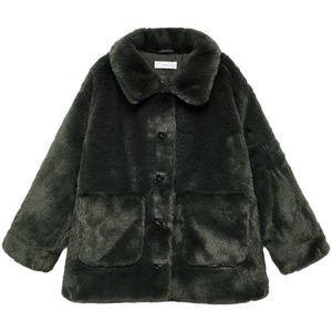 Mango Kids imitatiebonten winterjas donkergroen