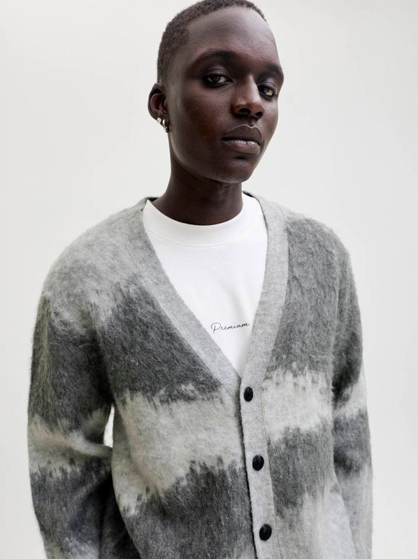 JACK & JONES PREMIUM - Gebreid Vest - Grijs - V-hals - Knoopsluiting