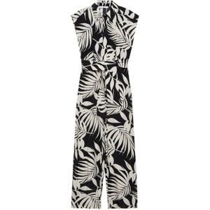 Mango jumpsuit met all over print zwart/ecru