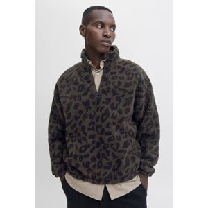 Jack & Jones - Sweatshirt - Donkergrijs - Halve Rits - Dierenprint