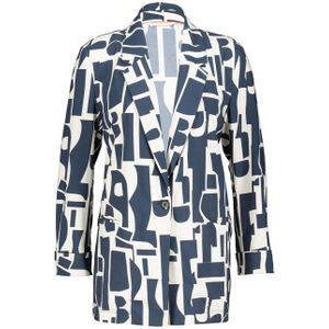 Didi rechtvallende blazer Mida met all over print blauw/wit