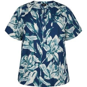 Zizzi blousetop met all over print blauw/groen