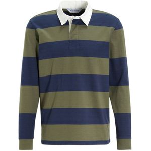 anytime gestreepte rugby shirt donkerblauw/khaki