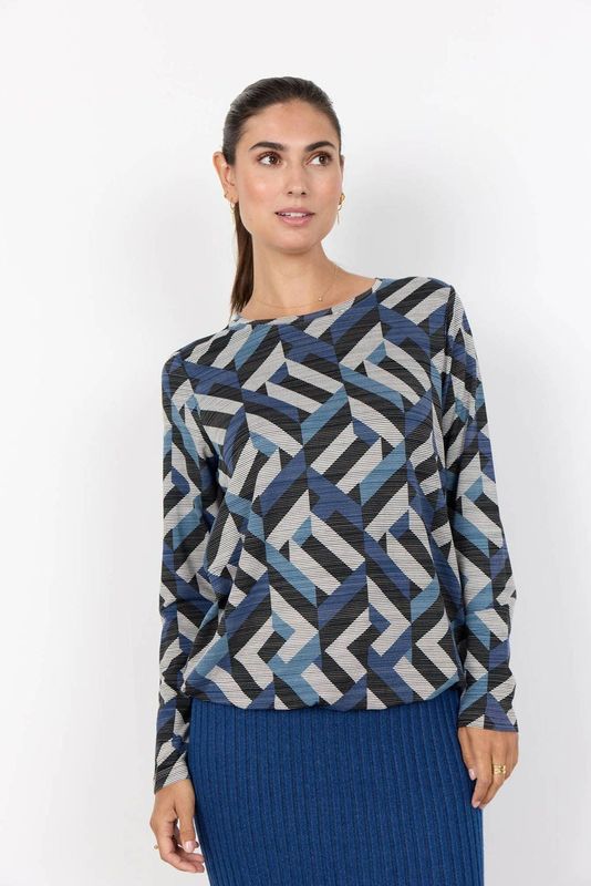Soyaconcept - Top - Blauw - Lange Mouwen - Grafische Print