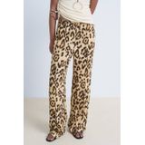 MANGO - BERNIE - Broek - Beige/Zwart - Dierenprint - Loosefit