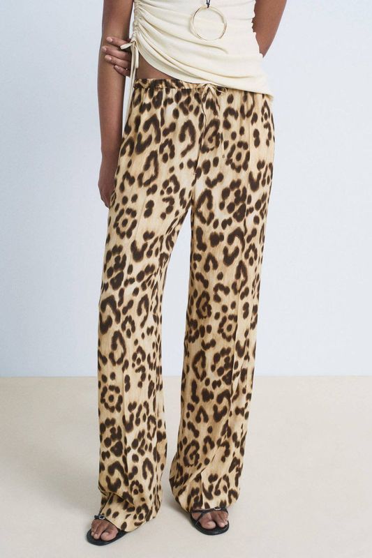 MANGO - BERNIE - Broek - Beige/Zwart - Dierenprint - Loosefit